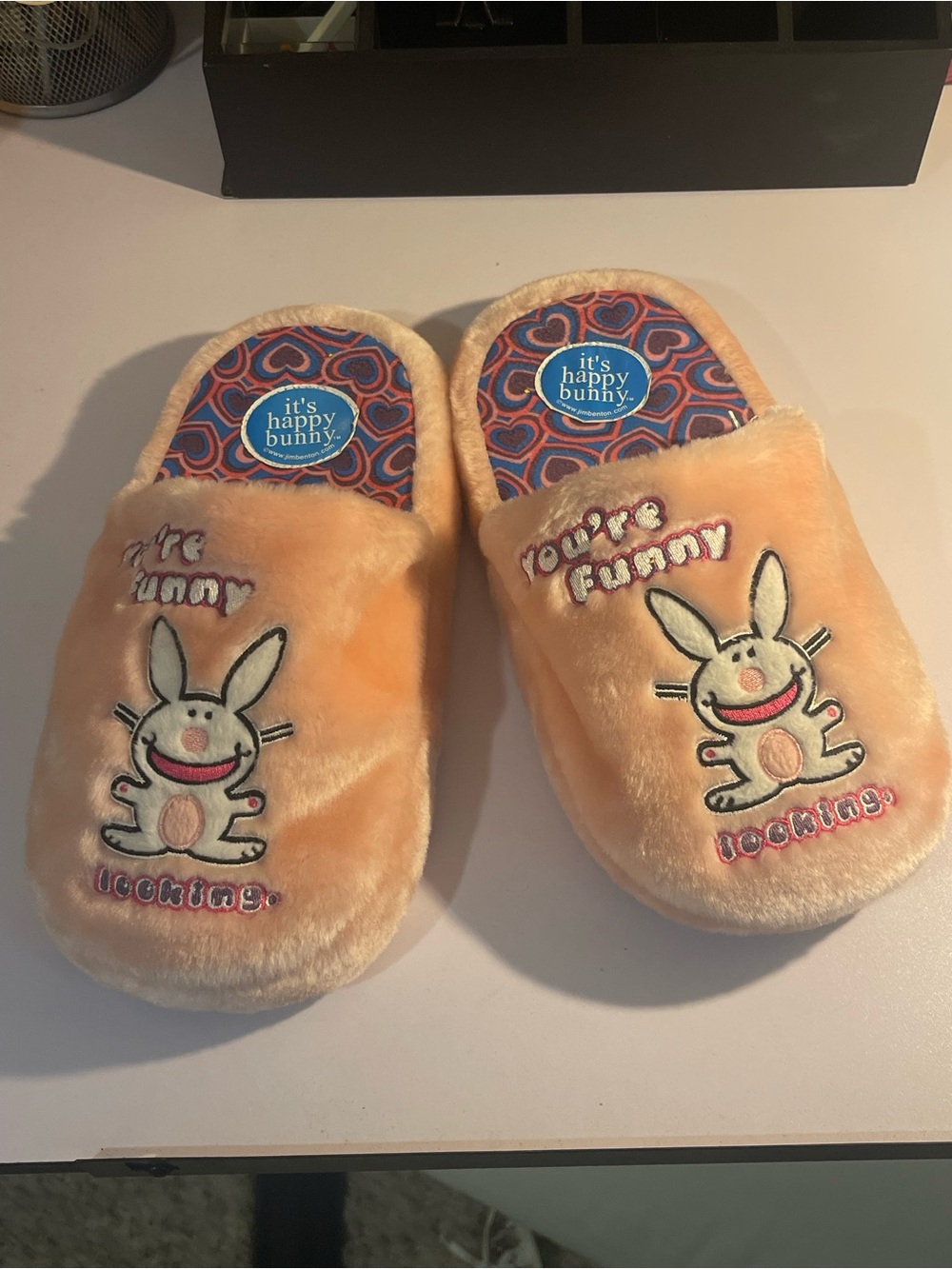 Women's Peach Plush happy bunny Slippers